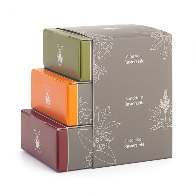 Zestaw Mydeł do Golenia Muhle Shaving Soap Trio (Aloe Vera, Sea Buckthorn & Sandalwood) 3*65 g