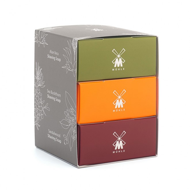 Zestaw Mydeł do Golenia Muhle Shaving Soap Trio (Aloe Vera, Sea Buckthorn & Sandalwood) 3*65 g