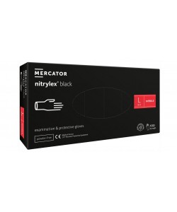 Rękawice nitrylowe bez pudru Mercator Nitrylex Czarne Protective Gloves rozmiar L