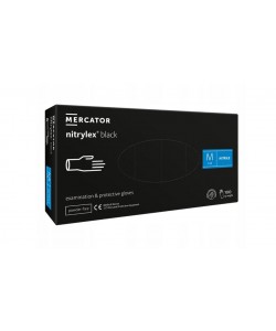 Rękawicy nitrylowe bez pudru Mercator Nitrylex Czarne Protective Gloves rozmiar M