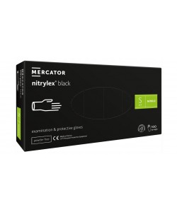 Rękawice nitrylowe bez pudru Mercator Nitrylex Czarne Protective Gloves rozmiar S