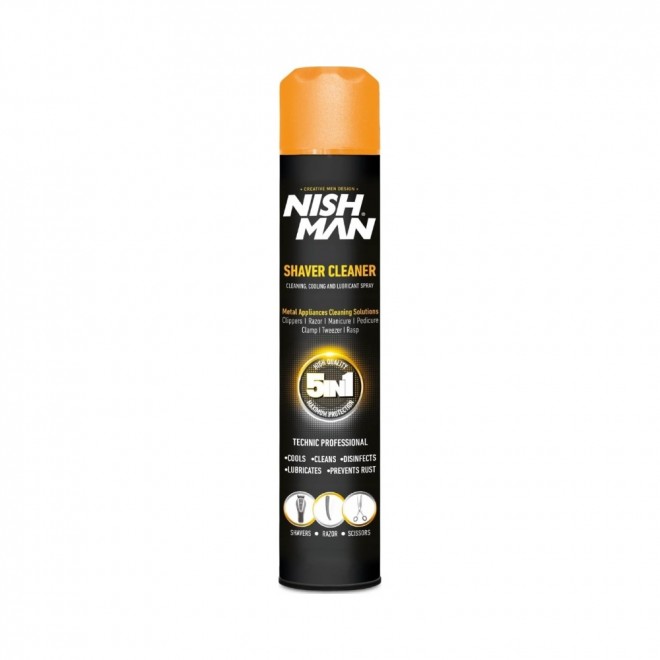 Spray do czyszczenia maszynek Nishman Shaver Cleaner 5w1 Lemon 769 ml – szybkie czyszczenie, dezynfekcja i smarowanie ostrzy