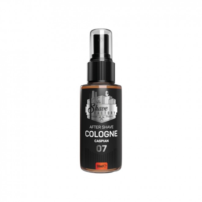 Woda kolońska po goleniu The Shave Factory Caspian No.07 50 ml – orzeźwiający, owocowo-kwiatowy zapach kaspijski | malina, gruszka, brzoskwinia, konwalia, heliotrop, wanilia, sandałowiec i paczula | łagodzi skórę i zapewnia długotrwałą męską świeżość