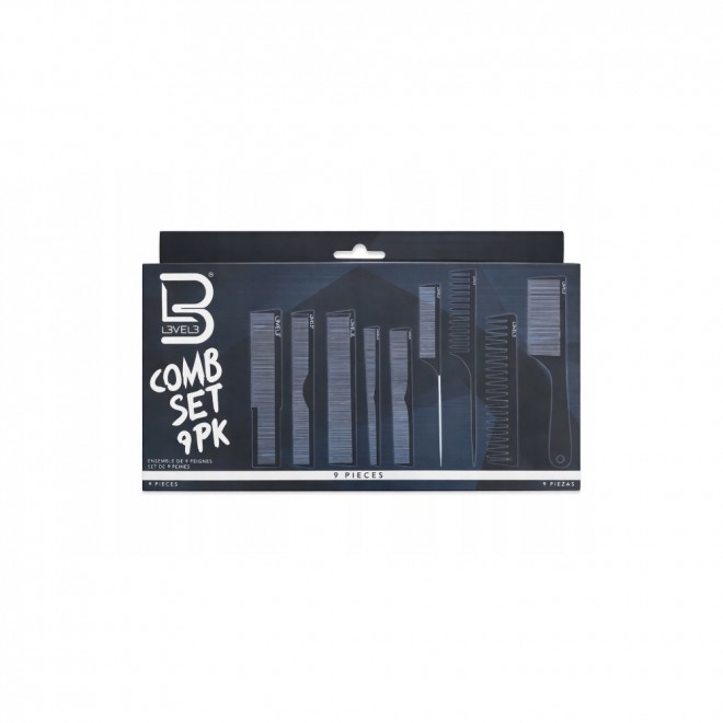 Profesjonalny zestaw grzebieni fryzjerskich L3vel3 9PC COMB SET – komplet 9 sztuk w etui
