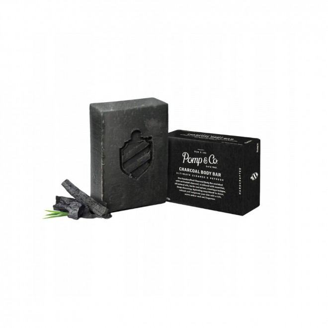 Mydło do ciała z węglem drzewnym Pomp & Co Charcoal Body Bar 110 g — głębokie oczyszczanie