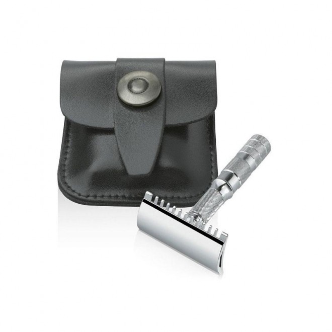 Maszynka do golenia na żyletki Merkur Solingen Travel Razor 985000 w Skórzanym Etui