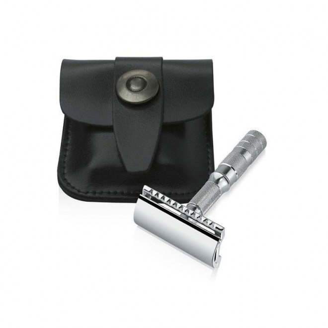 Maszynka do golenia na żyletki Merkur Solingen Travel Razor 90933000 w skórzanym etui